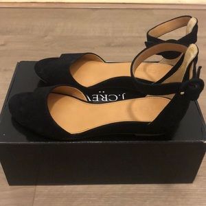 J. Crew black suede demi-wedge sandals